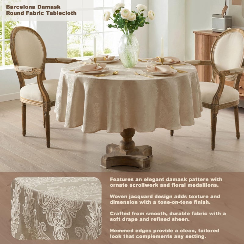Newbridge Barcelona Luxury Damask Fabric Tablecloth, 108â€ Round, Antique White, 100% Polyester, No Iron, Soil Resistant Dining Room, Party and Banquet Table Cover - Image 2